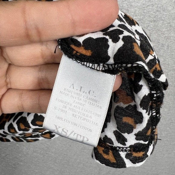 A.L.C Shirt Top XS Leopard Print Puff Sleeve Crewneck Tee Cotton Pullover - Picture 8 of 10